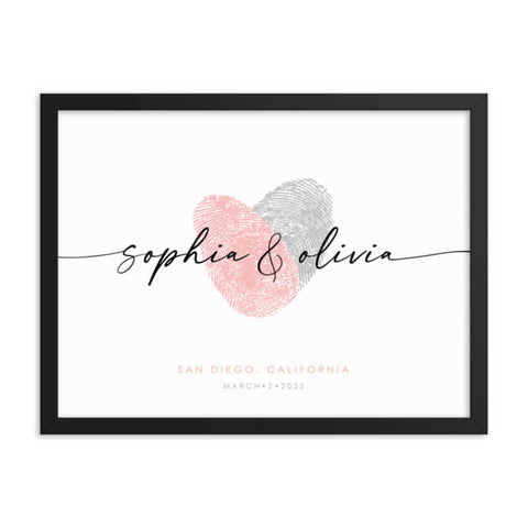 pink and silver wedding guest book alternative with fingerprint heart