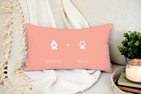 two cat paws on pink custom throw pillow