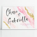 Custom Wedding Welcome Sign Canvas Agate Pink and Gold Geode Watercolor