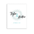 Blue wedding welcome sign or guest book alternative poster with custom names and colors