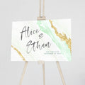 Personalized Wedding Sign Green and Gold Agate Geode Watercolor Canvas