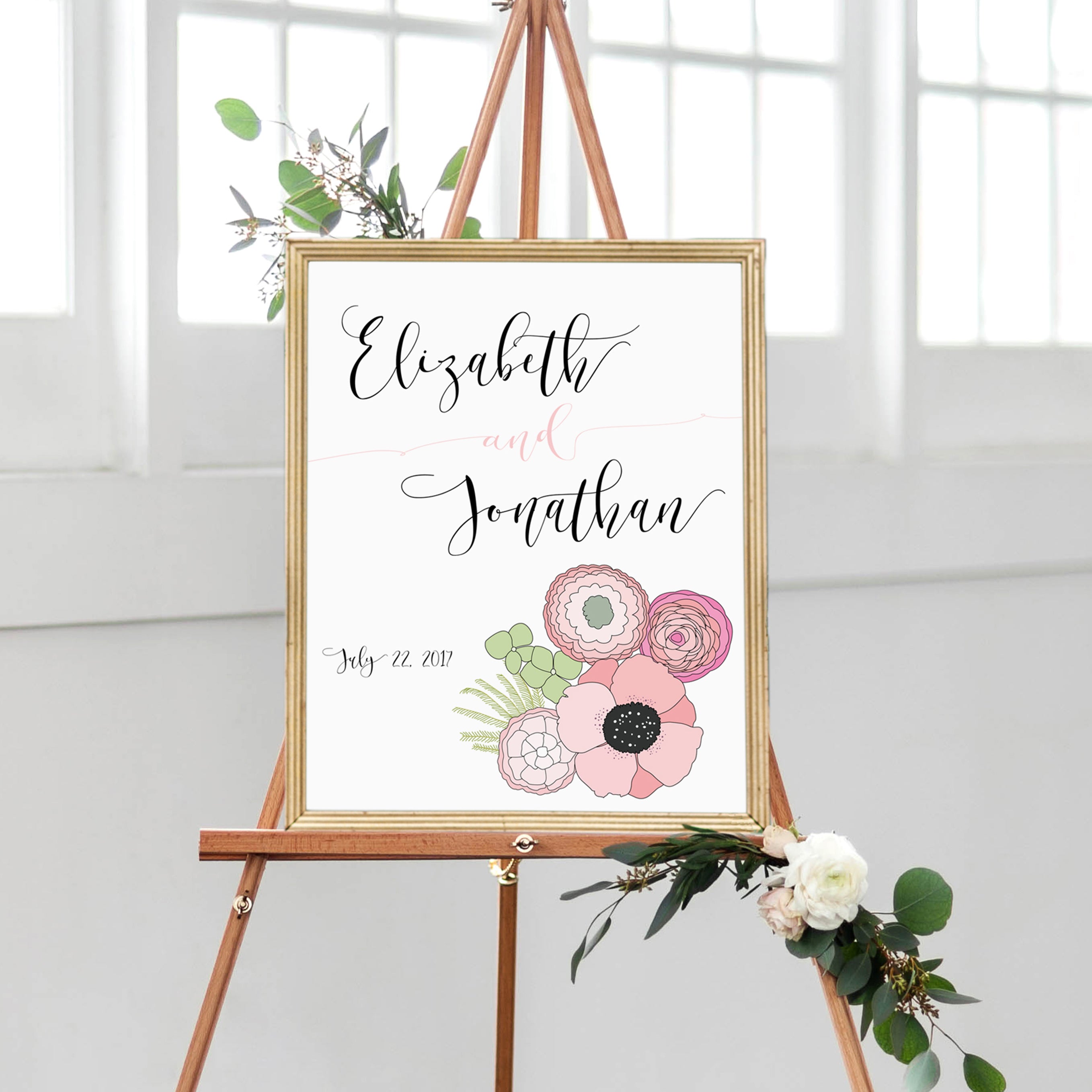 Pink Floral Wedding Welcome Sign  Poppies Personalized Wedding Canvas –  Flutterbye Prints
