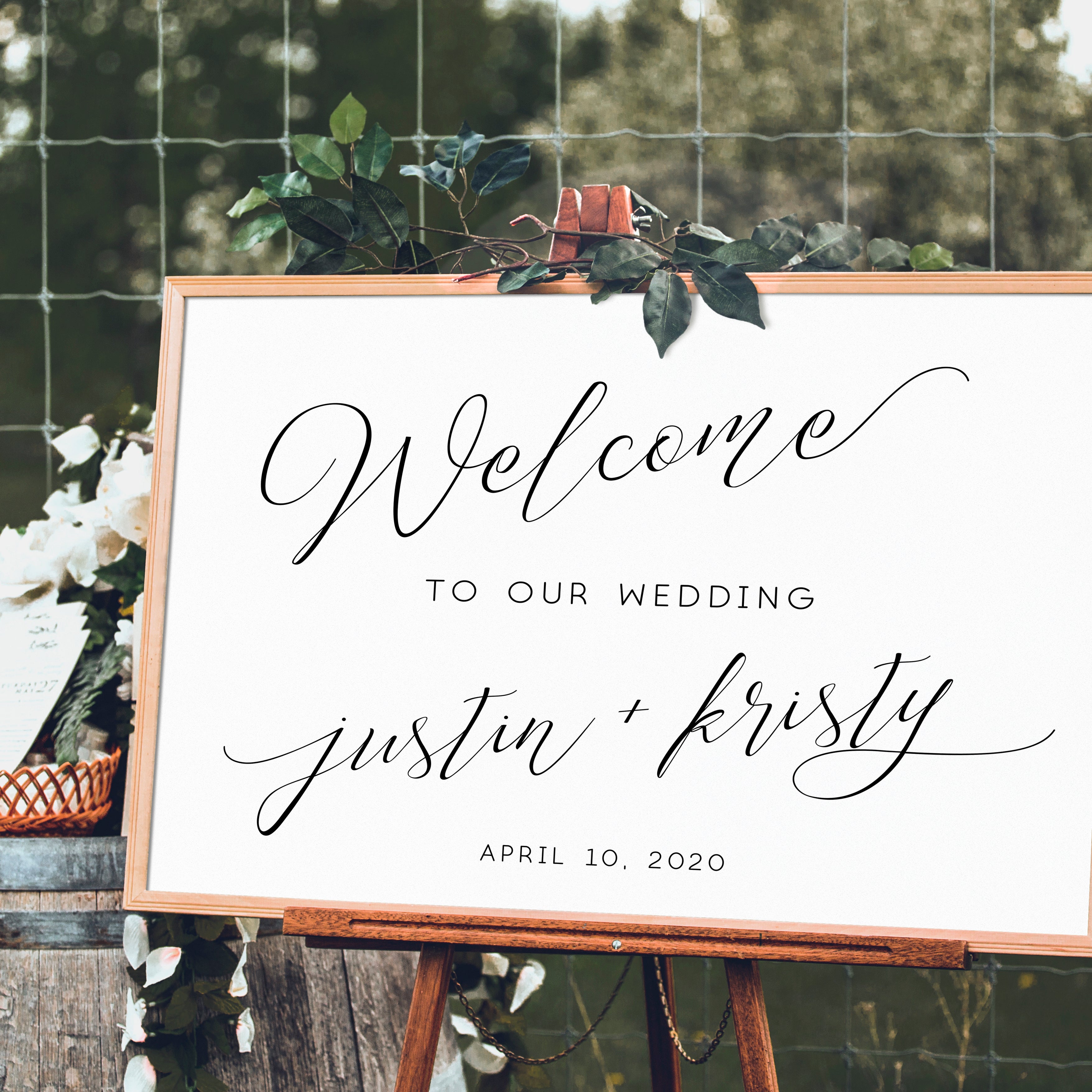 Elegance Script Wedding Sign White Cursive Wedding Sign
