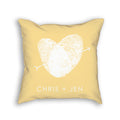 wedding pillow with personalized fingerprint heart in yellow