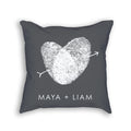 grey personalized couples pillow with fingerprints and custom name