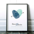 fingerprint wedding sign custom guest book alternative with actual fingerprints in frame with blue thumbprints