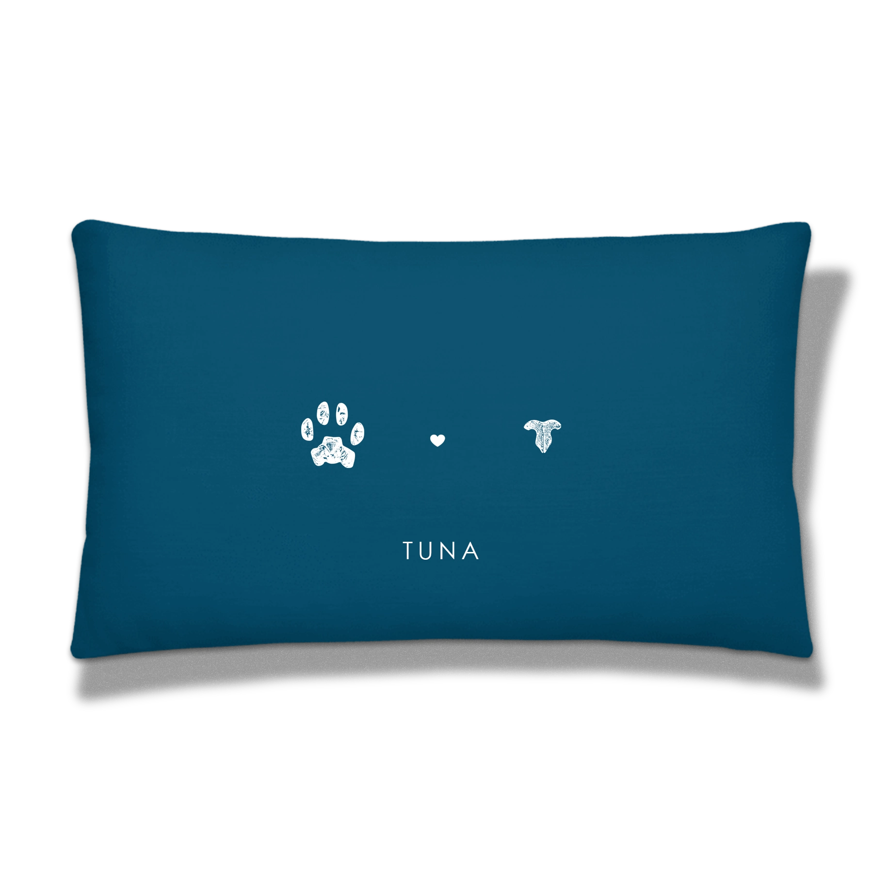 custom cat paw print and cat nose print 20 by 12 inch throw pillow. Personalized with the name 
