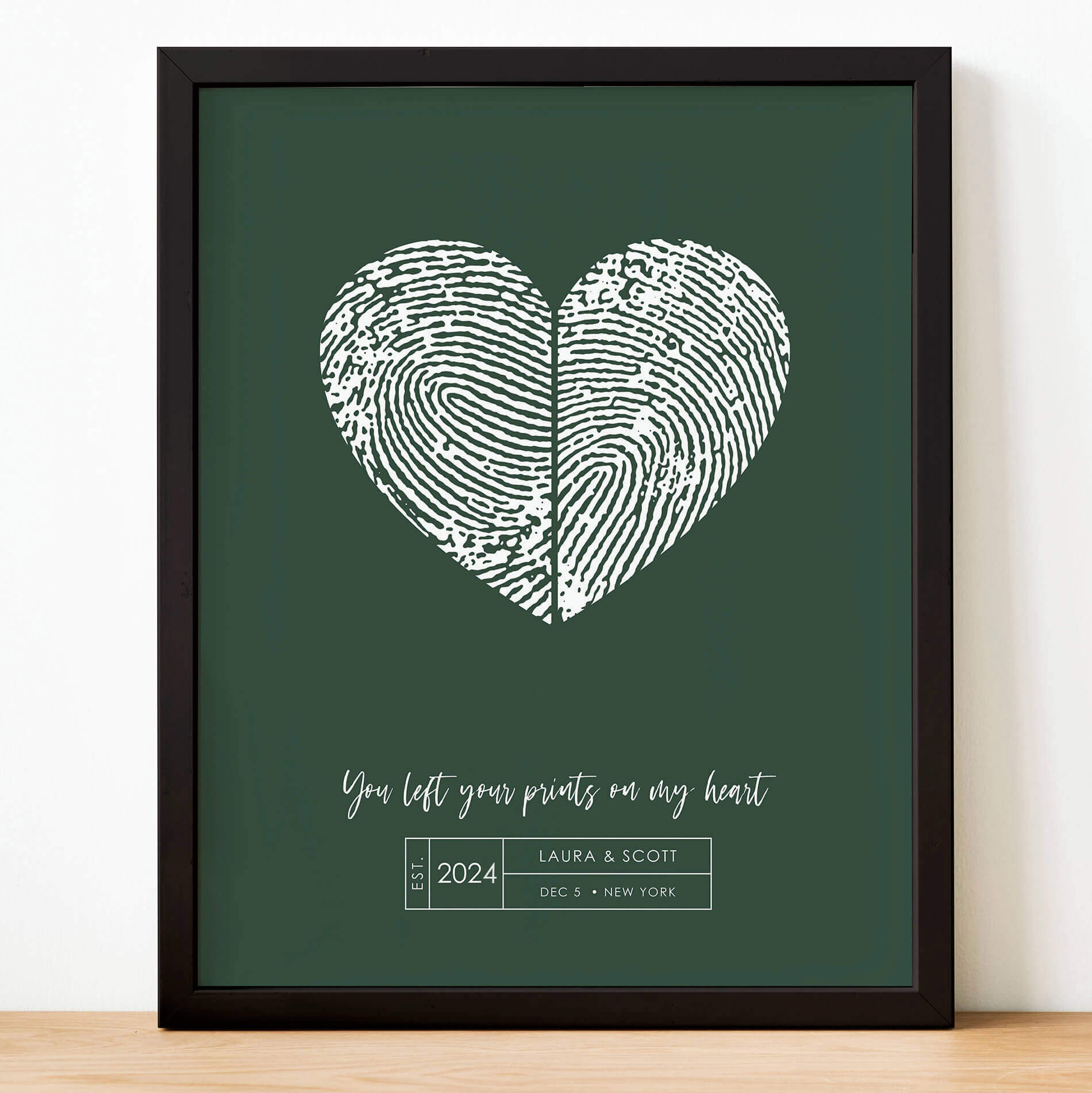fingerprint artwork for couples personalized couple gift illustrated thumbprints deep forest green