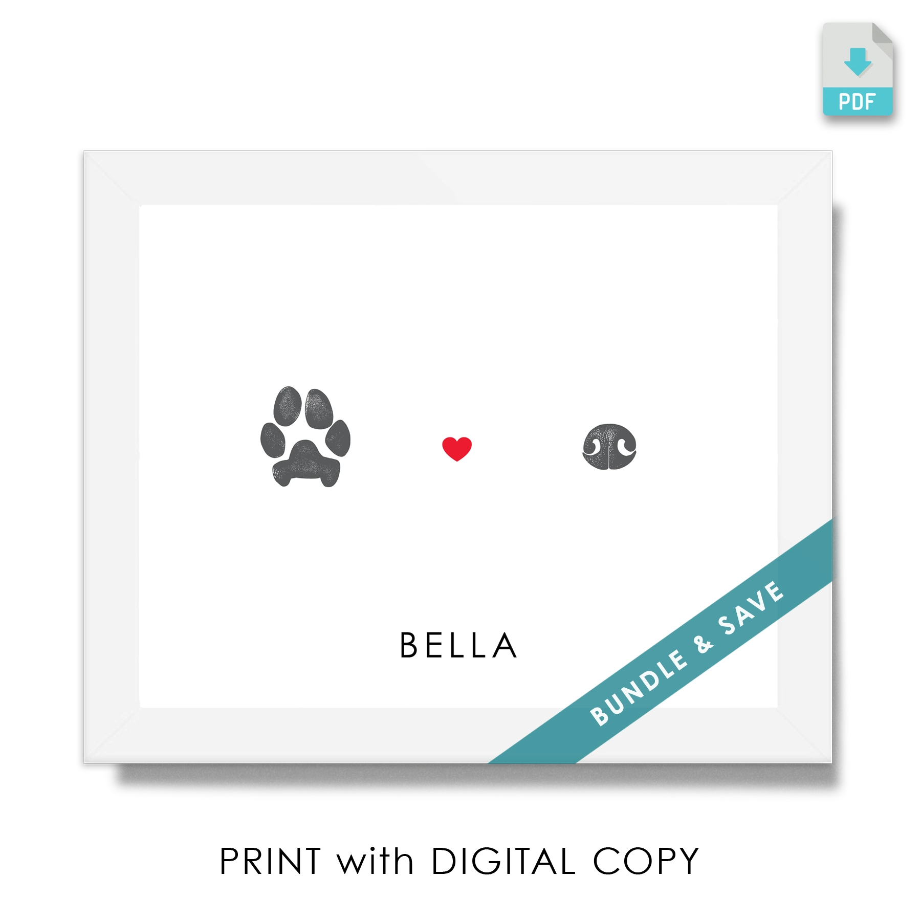 Pet print keepsake bundle deal with paw and nose printed artwork with digital file