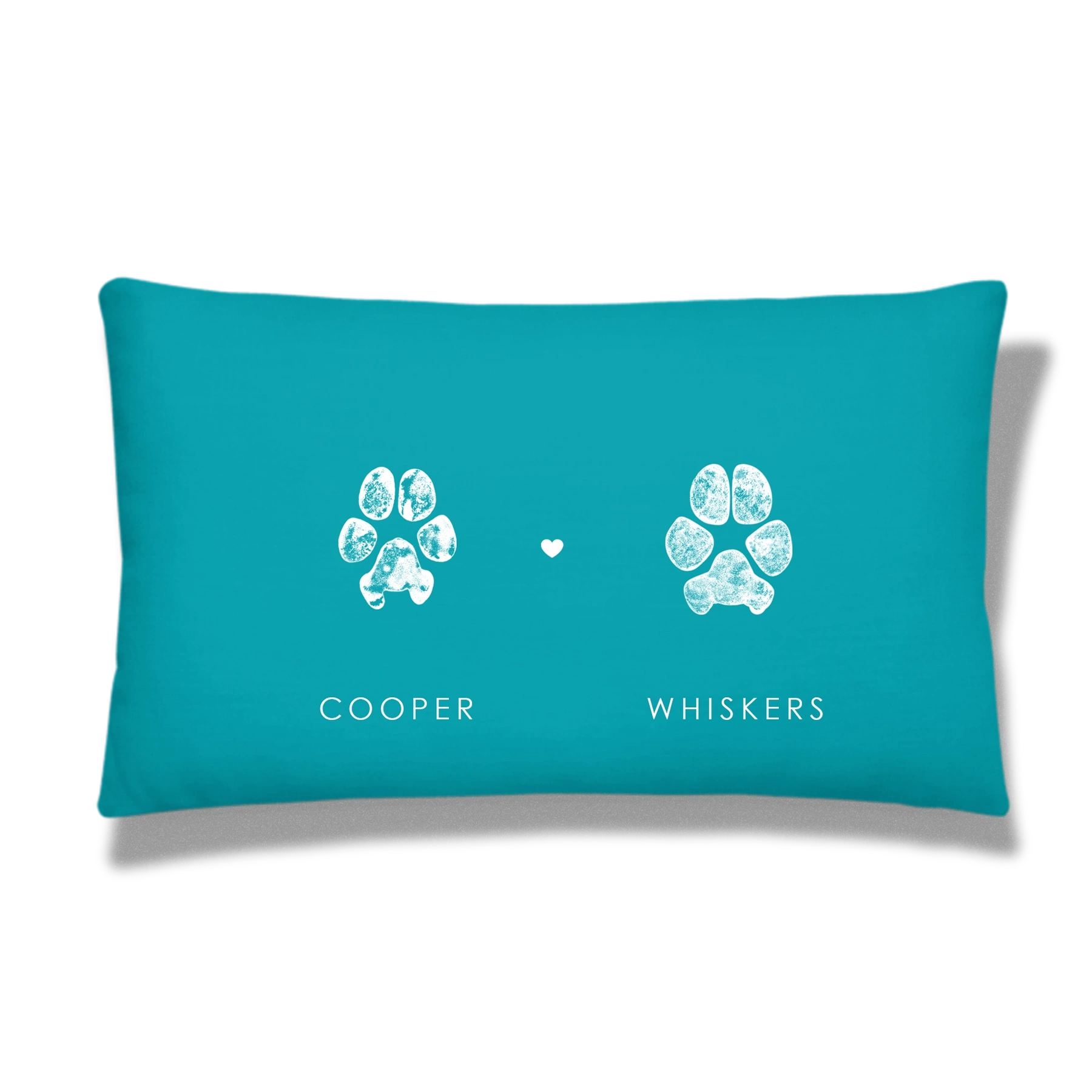 Customized pet paw print pillow measuring 20 by 12 inches for people with multiple pets.