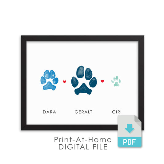 three paw prints of dogs and cat converted into digital file download