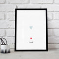 light blue cat nose print memorial art with heart displayed in black frame