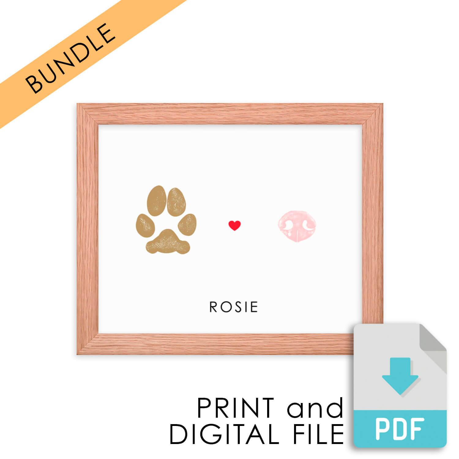 pet print keepsake bundle with paw and nose printed artwork and digital file