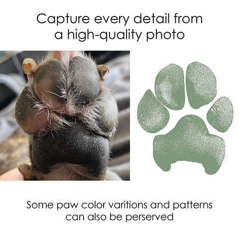Side-by-side comparison of a dog paw print captured from a photo of dogs paw