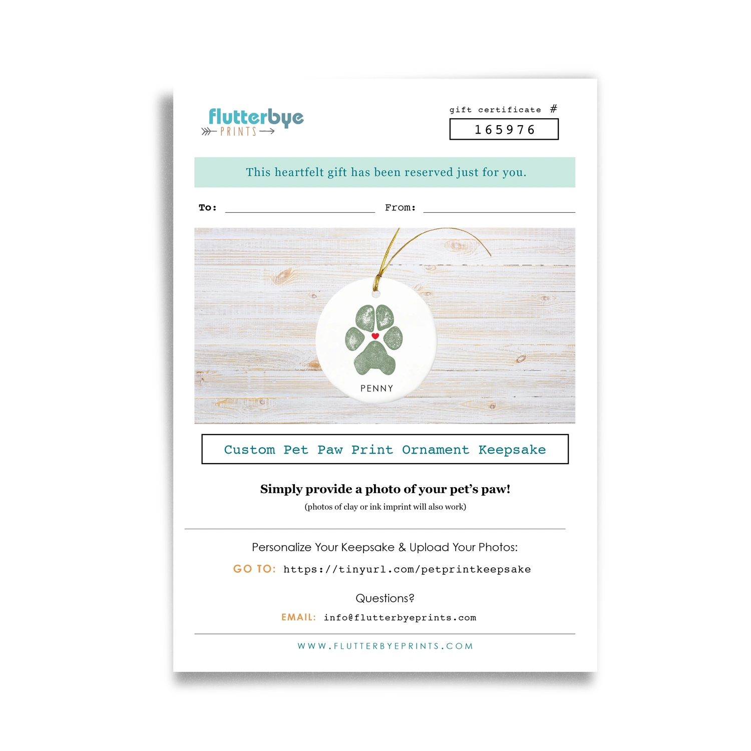 Pet Print Keepsake Gift Certificate