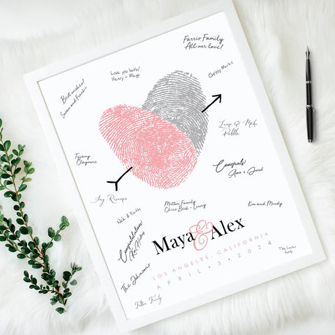Wedding guest book poster non-traditional reception decor idea unique actual thumbprints