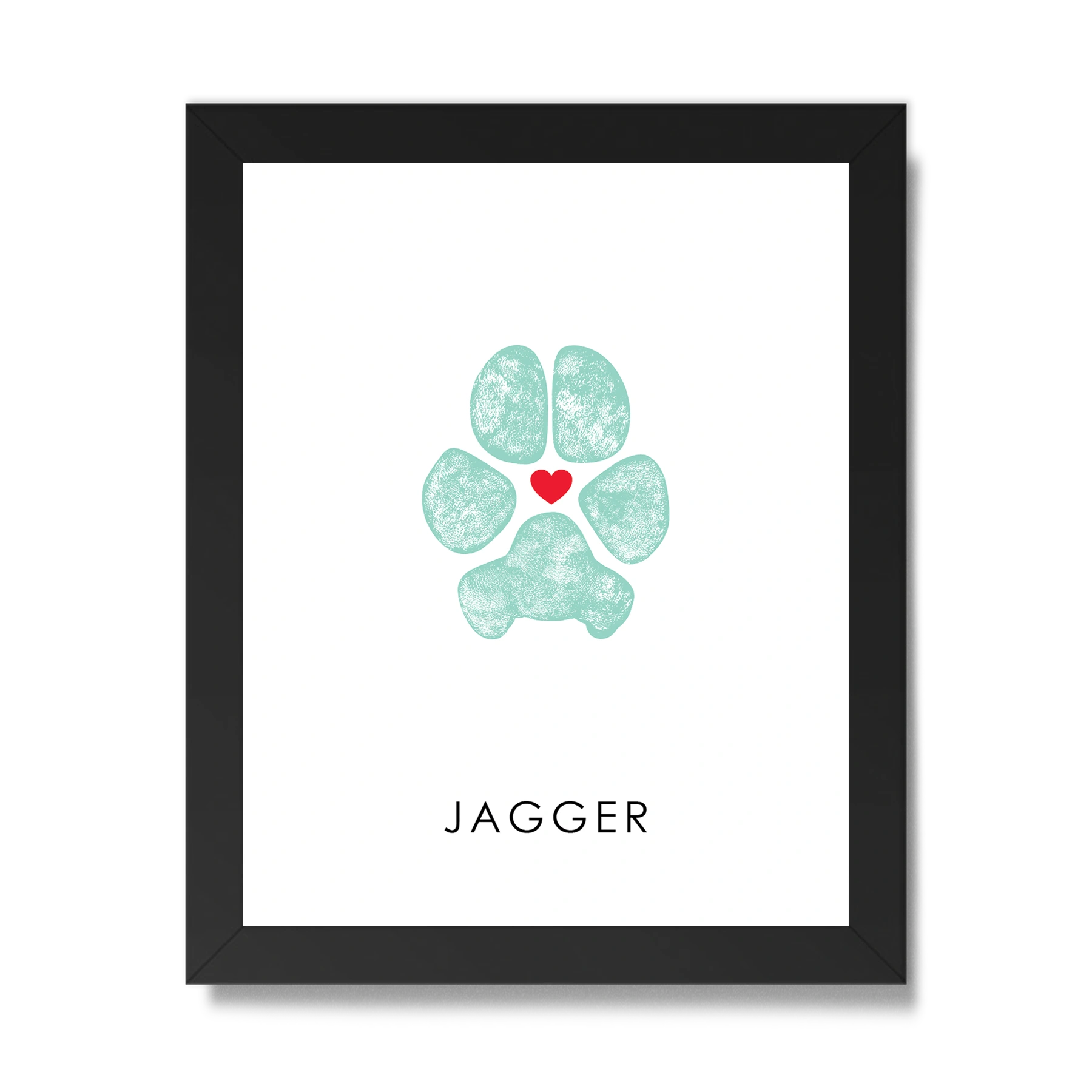 Best Pet Paw Print Impression Keepsake in black frame. Custom dog paw print with red heart in the middle.