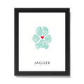 Best Pet Paw Print Impression Keepsake in black frame. Custom dog paw print with red heart in the middle.
