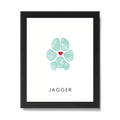 Best Pet Paw Print Impression Keepsake in black frame. Custom dog paw print with red heart in the middle.