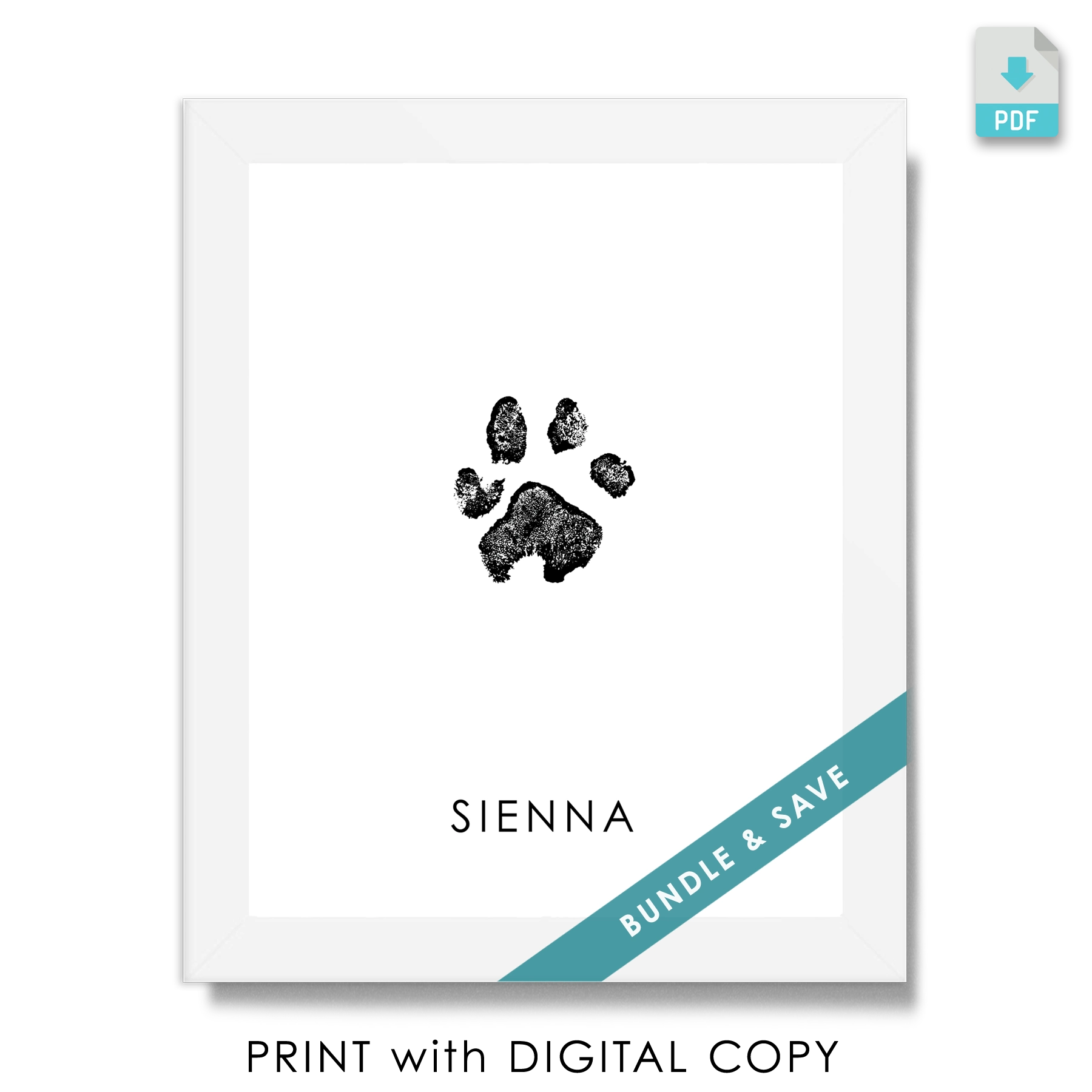 pet paw print keepsake bundle with digital copy of printed dog or cat paw print art 