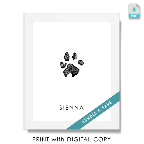 pet paw print keepsake bundle with digital copy of printed dog or cat paw print art 