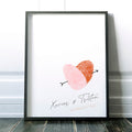 Fingerprint Heart in pink and orange Wedding Guest Book Alternative Adore Script Style