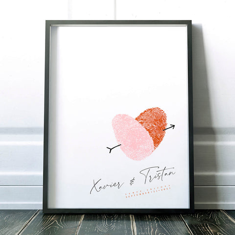 Fingerprint Heart in pink and orange Wedding Guest Book Alternative Adore Script Style