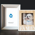 framed portrait of a beloved dog placed beside an artfully presented framed paw print