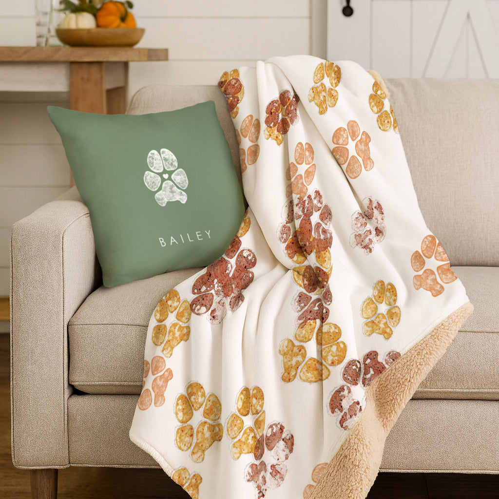 Pet Paw Pillow & Sherpa Blanket Set