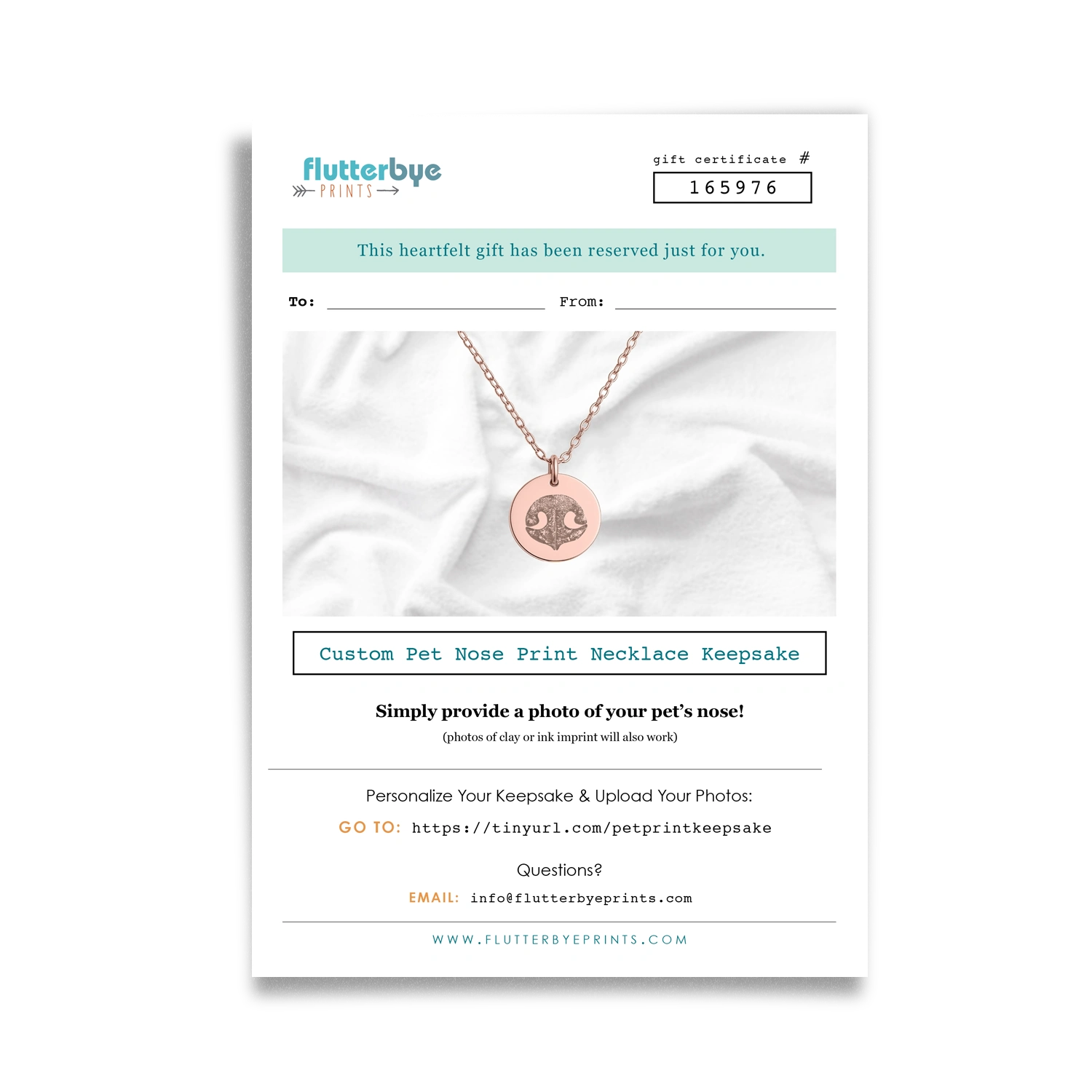 Pet Print Keepsake Gift Certificate