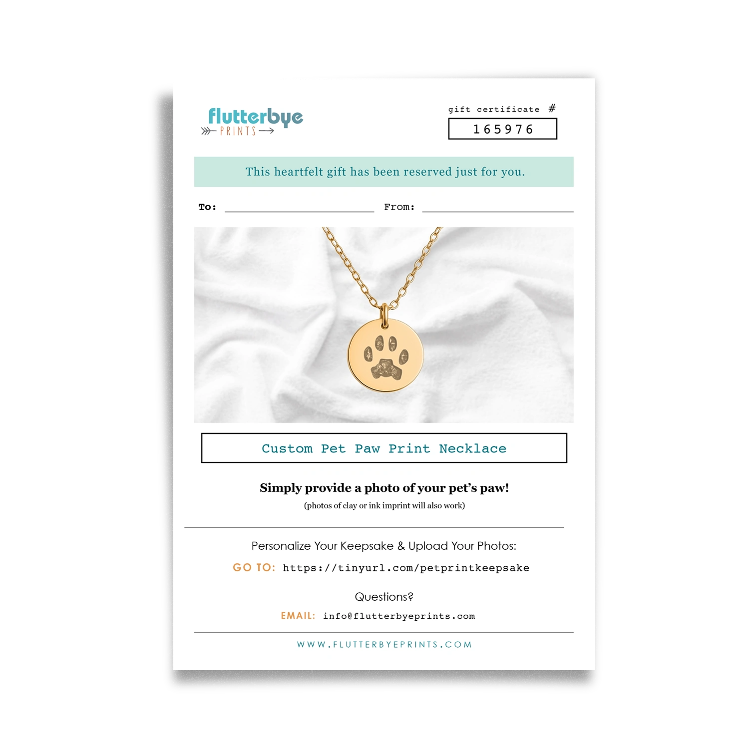 Pet Print Keepsake Gift Certificate