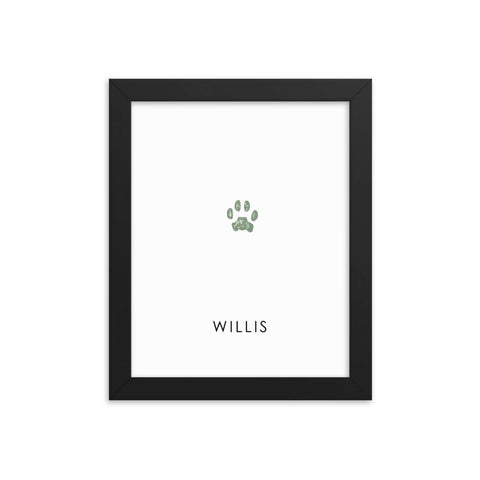 sage green cat paw print keepsake in black frame