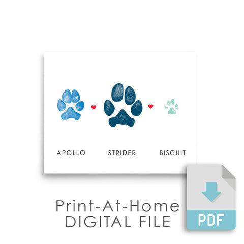 multiple pet paw prints digital file print at home download