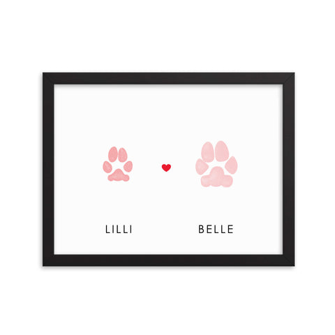 multiple pink pet paw prints in black frame