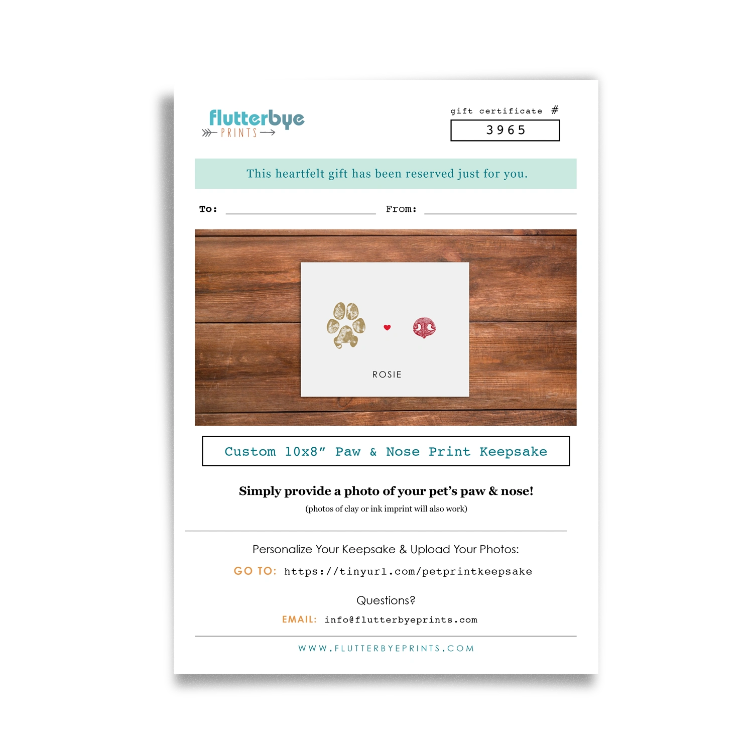 Pet Print Keepsake Gift Certificate
