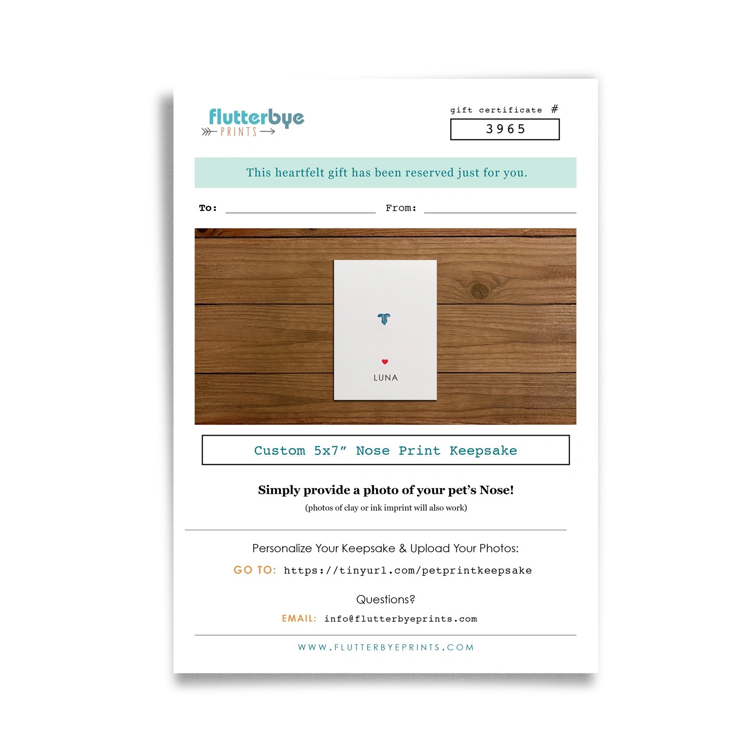 Pet Print Keepsake Gift Certificate