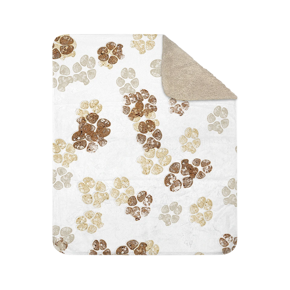 watercolor dog paw print sherpa blanket brown.webp