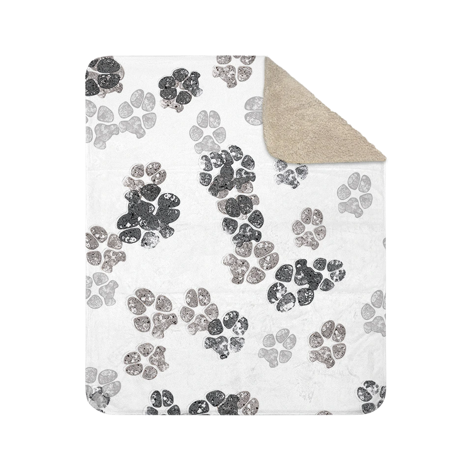 watercolor dog paw print sherpa blanket grey.webp