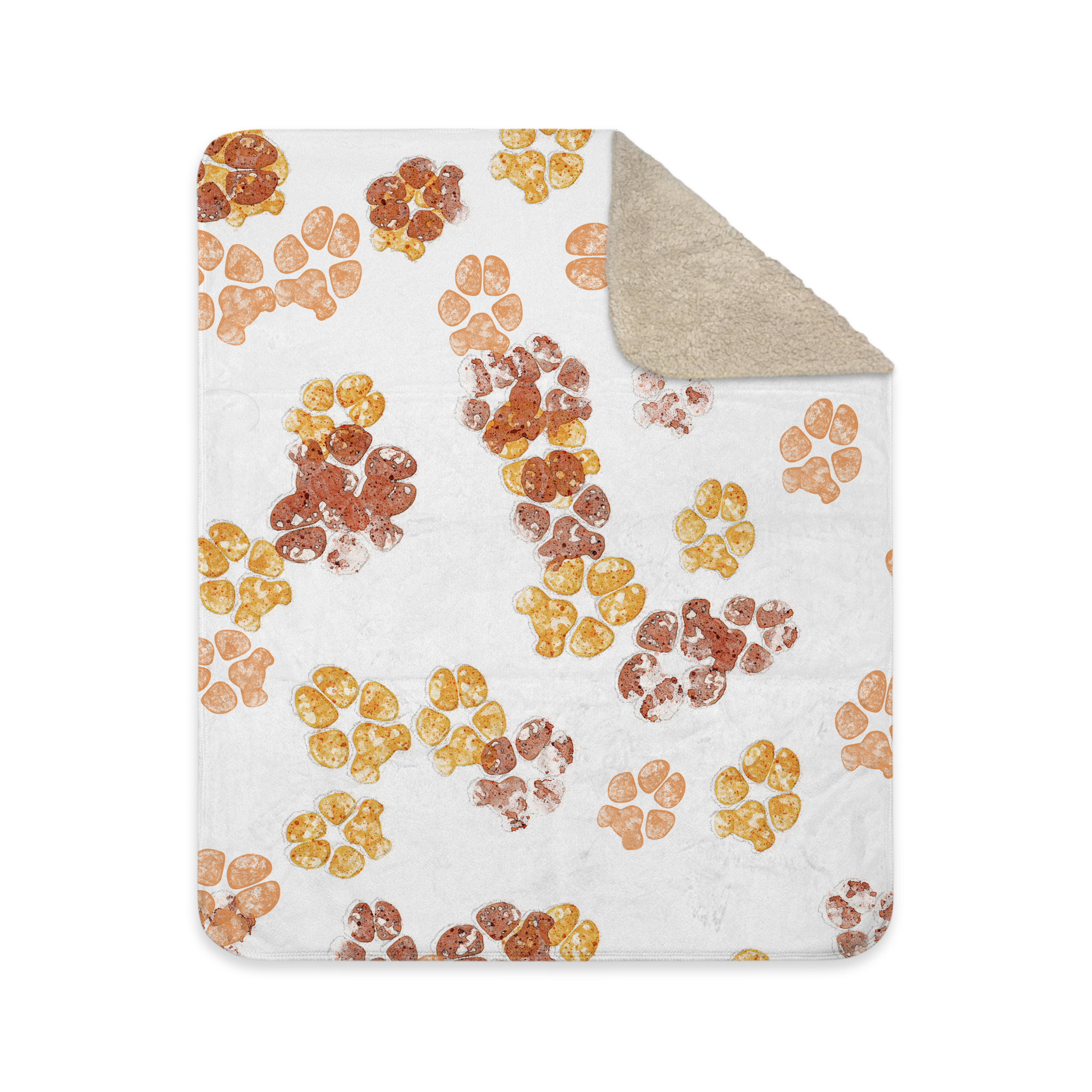 watercolor dog paw print sherpa blanket orange.png