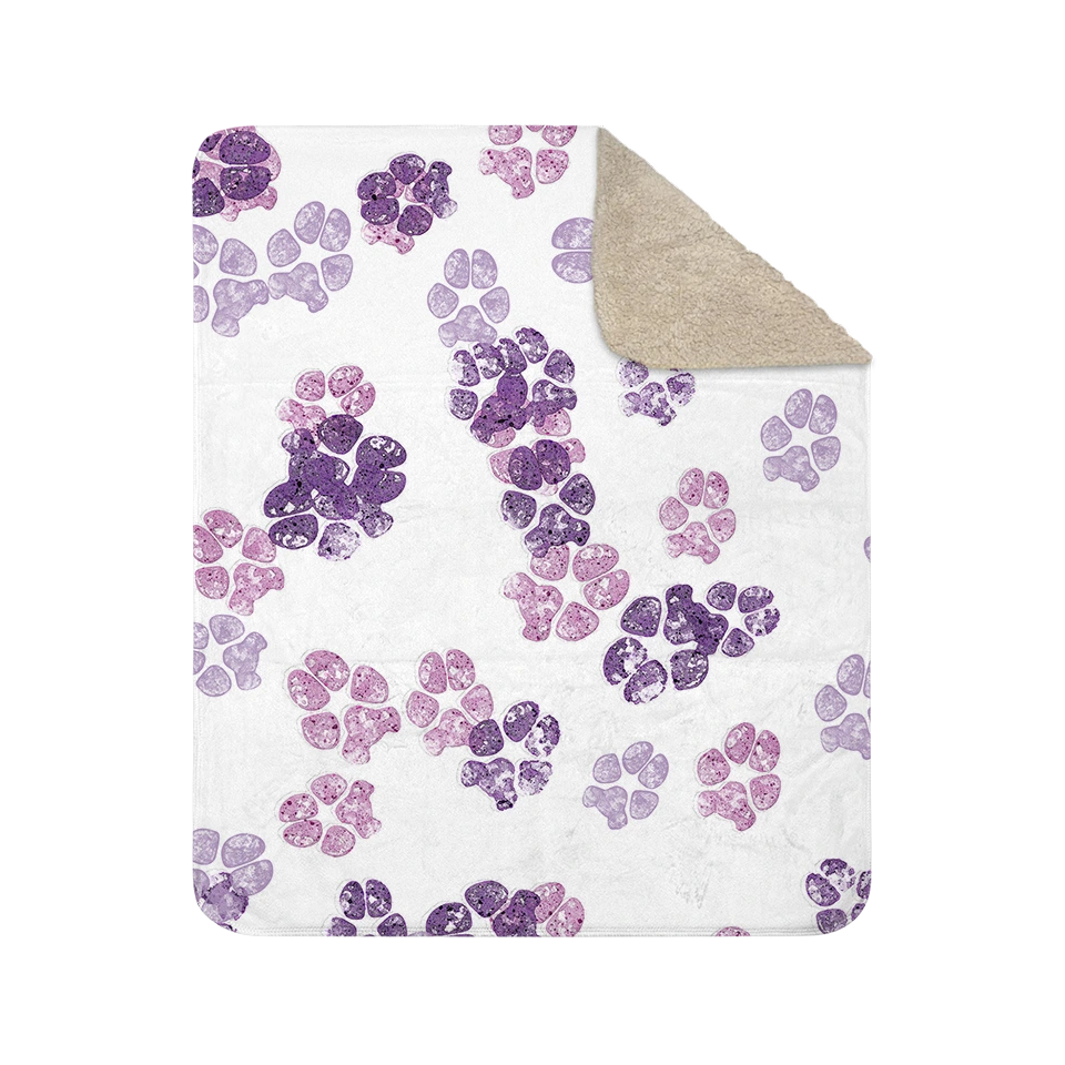 watercolor dog paw print sherpa blanket purple.webp