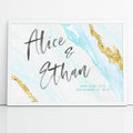 Blue and Gold Wedding Sign Personalized Canvas Agate Geode Style Watercolor Print