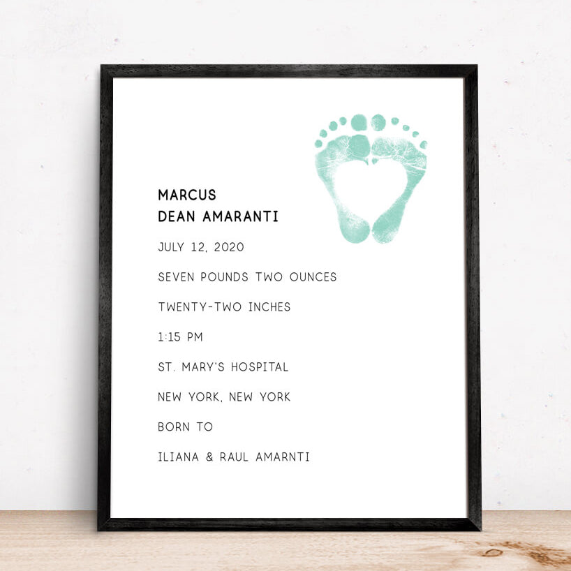 newborn baby footprint keepsake for modern nursery decor