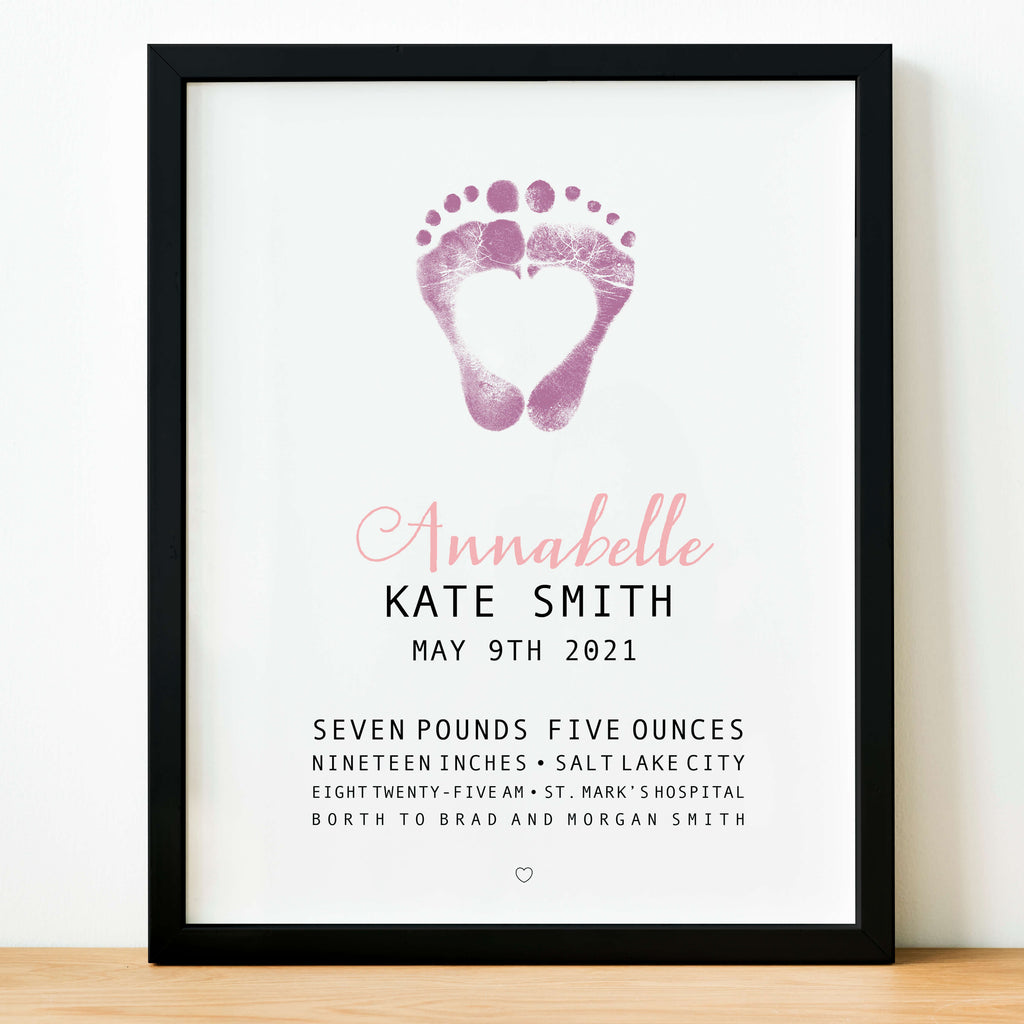 personalized  newborn footprint custom birth day info nursery wall decor