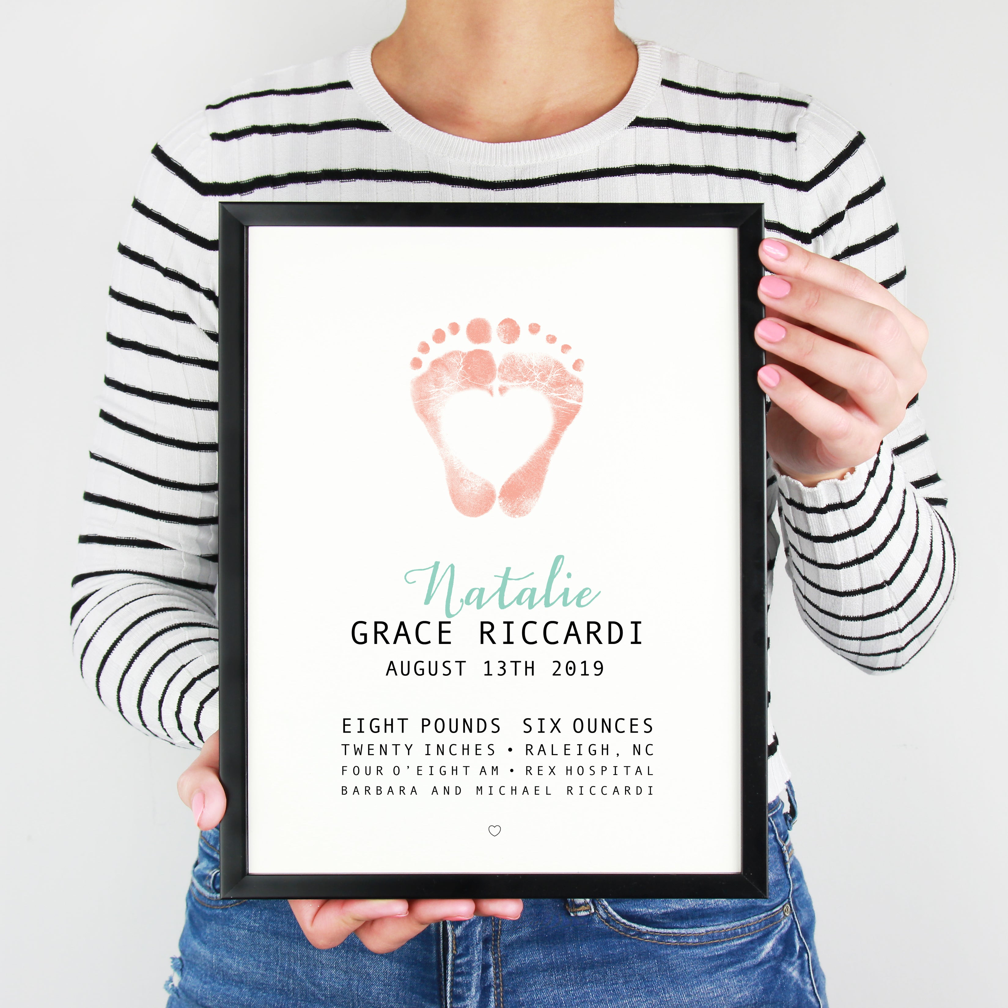 personalized  newborn footprint custom birth day info nursery wall decor
