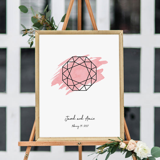 Octagon Gemstone Wedding Sign in Baby Pink Reception Decor on Easel