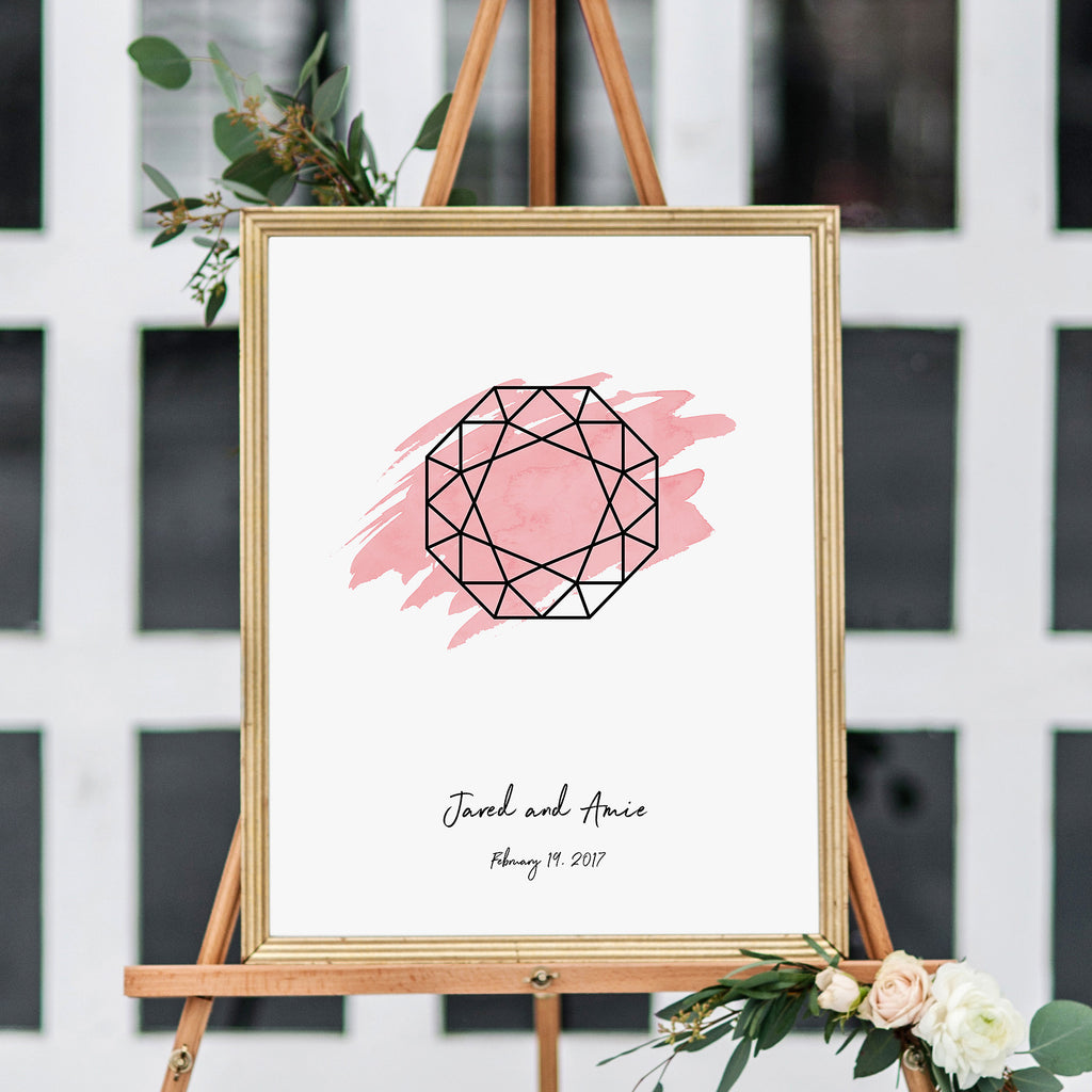 Octagon Gemstone Wedding Sign in Baby Pink Reception Decor on Easel