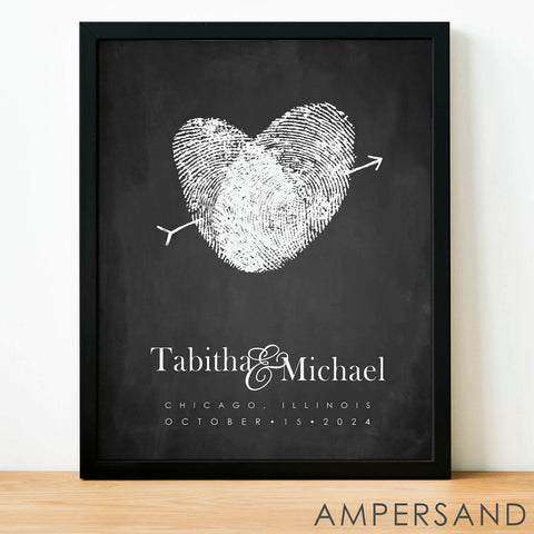 Guest Book Alternative Wedding Idea Black and White Chalkboard Style Thumpbrint Wedding Guestbook Poster Ampersand