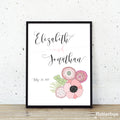 Floral Wedding Signage Pink Romantic Wedding Sign with Cursive Names