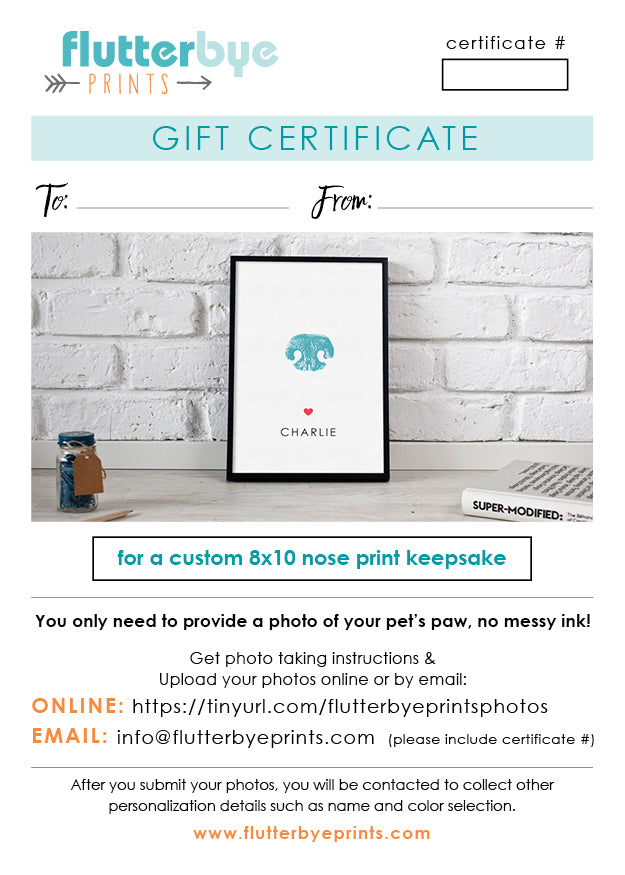Pet Print Keepsake Gift Certificate - Flutterbye Prints
