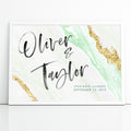 Green and Gold Agate Watercolor Wedding Welcome Sign Personalized